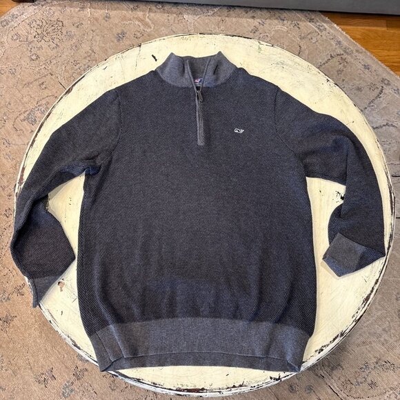 Vineyard Vines Men's Gray Quarter-Zip Pullover Sweater Larege Wool Blend - Picture 5 of 7